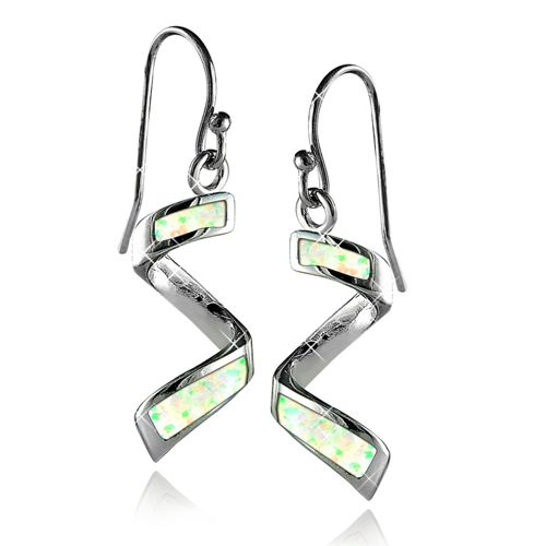 Sterling Silver White Opal Corkscrew Spiral Earrings - OE-2008W - Click Image to Close